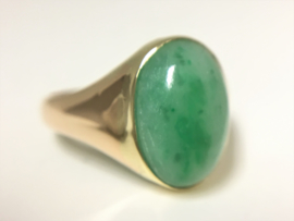 Antiek 14 K Gouden Ring Cabochon Geslepen Jade