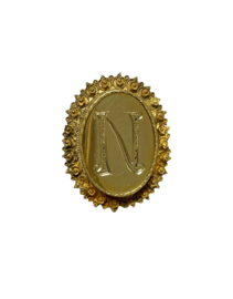 Antiek Handvervaardigd Gouden Plaat Broche Hand Gestoken Gravure Letter N - Datering ca 1890