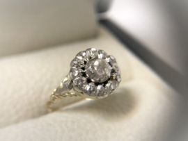 Antiek 14 K Gouden Rozet Ring 0.30 crt Roos Diamant