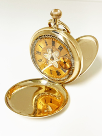 Antiek Remontoir Cylindre 14 K Gouden Zakhorloge Savonet met Ketting - 1880