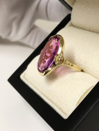 14 K Antiek Gouden Cocktail Ring Jaren Vijftig - Robijn