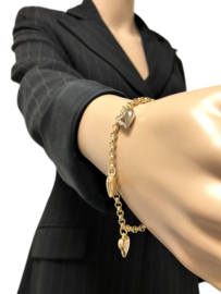 18 Karaat Gouden Jasseron Schakel Armband Bedels Harten Tricolor - 21,5 cm