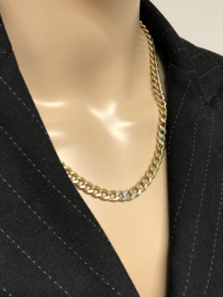 14 K Gouden Gourmet Schakel Collier ca 0.20 ct Briljant Geslepen Diamant - 48,5 cm / 26,8 g