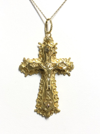 14 K Antiek Gouden Hanger Kruis Met Jezus Figuur - 5 cm