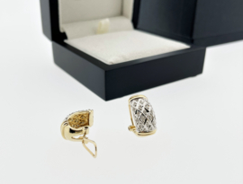 Oorclips Bicolor Gouden Clip Oorbellen ca 0.25 ct Briljant Geslepen Diamant