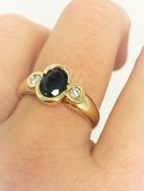 14 K Gouden Ring Saffier 0.30 crt Briljantgeslepen Diamant H / VVSi