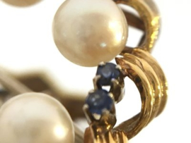 Handvervaardigd 18 K Gouden Broche Saffier / Parels - 8,38 g