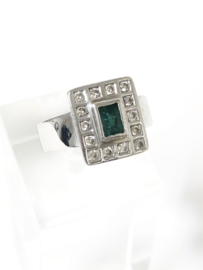 Art Deco 18 K Massief Gouden Ring Smaragd / 0.70 ct Diamant - H/VS2