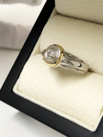 Bicolor Gouden Solitair Ring ca 0.50 ct Briljant Geslepen Diamant Top Wesselton