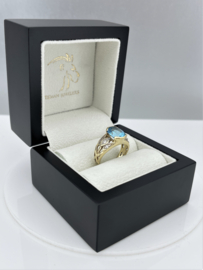 Vintage 18 Karaat Gouden Ring Ovaal Gefacetteerd Swiss Blue Topaas