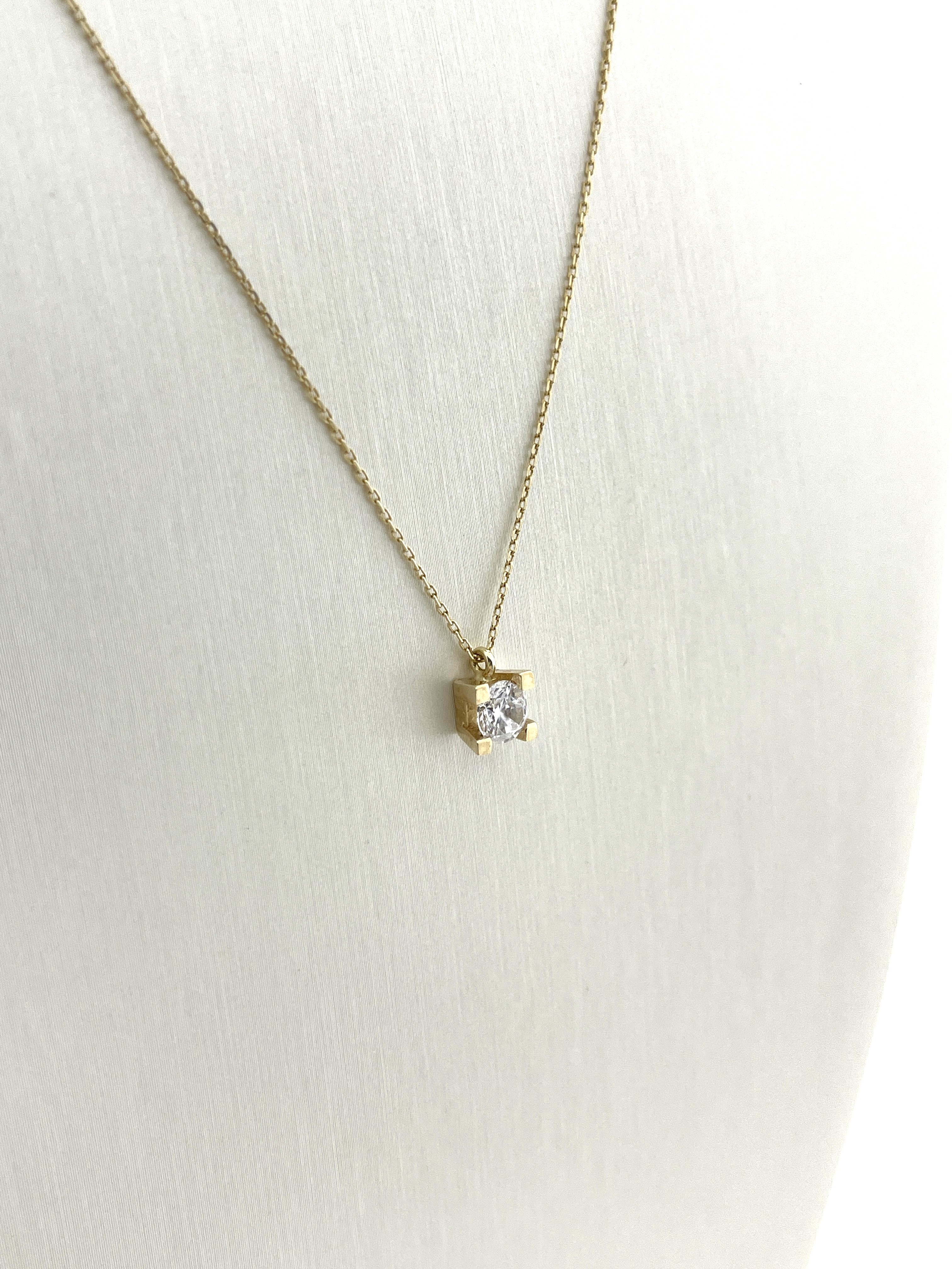 14 Karaat Gouden Anker Collier Cubic Zirkonia Solitair Hanger - 45 cm