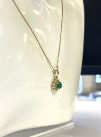 Vintage 14 K Gouden Entourage Hangertje Smaragd / Diamant