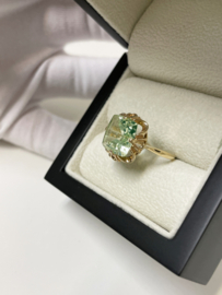 Antiek Gouden Ring Facet Geslepen Lichtgroene Spinel - Mt 18