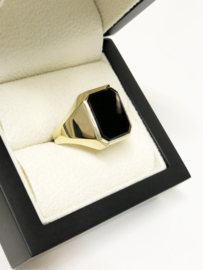 14 K Gouden Heren Zegelring (8-Kant) - Onyx