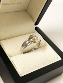 18 K Bicolor Gouden Solitair Ring ca 0.50 ct Briljant Geslepen Diamant Top Wesselton