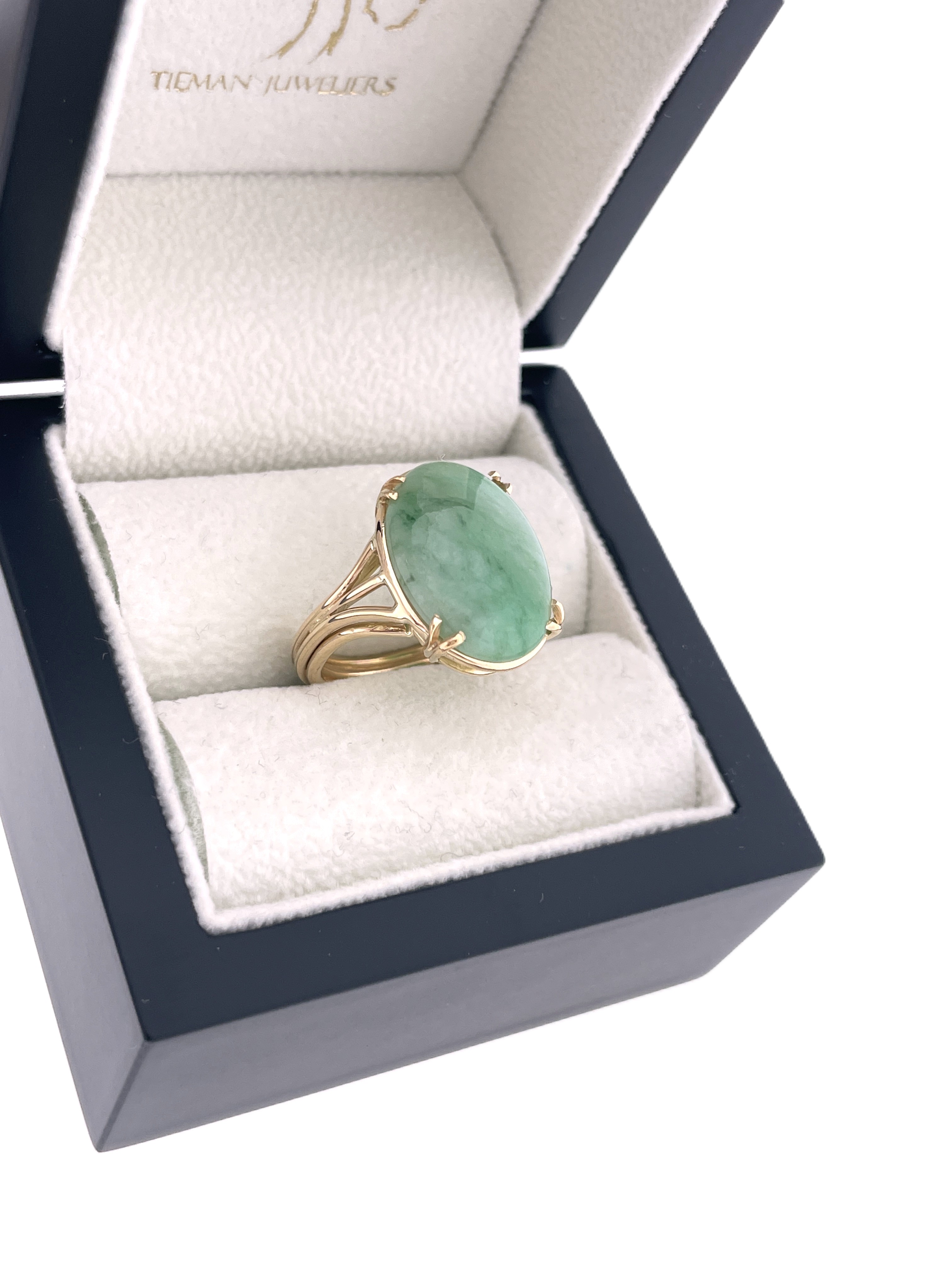 Antiek Gouden Ring Ovaal Jade Jadeiet Vintage 4-Band Ring