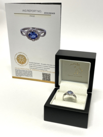 14 K Witgouden Dames Ring Tanzaniet / Briljant Geslepen Diamant Incl AIG Certificaat