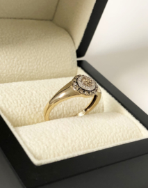 9 K Antiek Gouden Rozet Ring 0.20 crt Briljantgeslepen Diamant