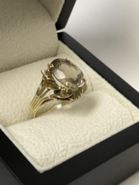 14 K Antiek Handvervaardigd Gouden Ring - Rookkwarts