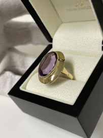 Grote 14 K Gouden Solitair Ring 5.0 ct Ovaal Gefacetteerd Amethyst