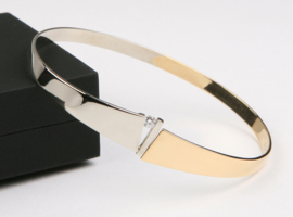 14 K Bicolor Gouden Klem Slaven Armband Briljantgeslepen Diamant