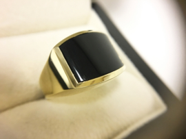 Antiek  14 Karaat  Gouden Heren Zegelring - Onyx