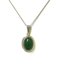 14 K Gouden Hanger Ovaal Cabochon Geslepen Nefriet Jade - Jaren '70