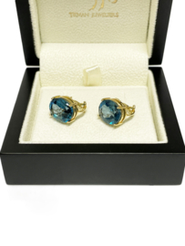 14 Karaat Gouden Oorhangers ca 7.0 ct Ovaal London Blue Topaz