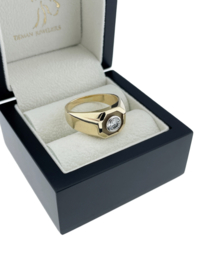 14 Karaat Gouden Heren Ring Octagon 0.85 ct Briljant Geslepen Diamant