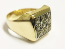 14 K Gouden Heren Zegelring ca 0.40 crt Briljant Geslepen Diamant