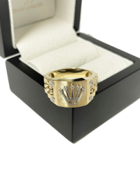 14 Karaat Gouden Rolex Logo Ring Heren 0.28 ct Briljant Geslepen Diamant G/VVS