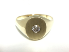 14 K Gouden Dames Zegelring 0.15 crt Briljantgeslepen Diamant