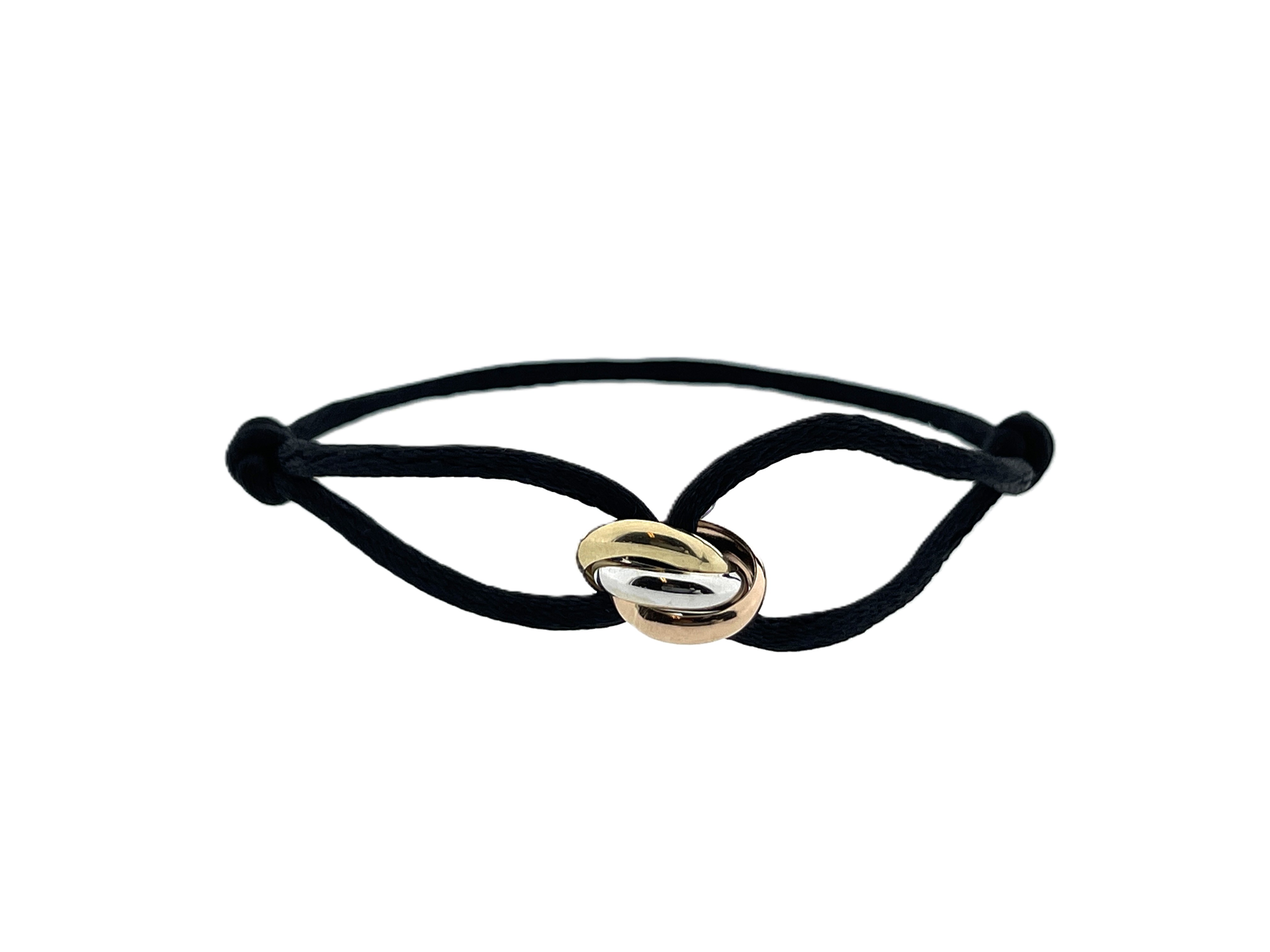 Satijnkoord Armband Tricolor Gouden Ringen 13-26 cm / 11 mm