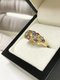 14 K Gouden Band Ring Edelstenen Amethyst Citrien Peridoot Topaas