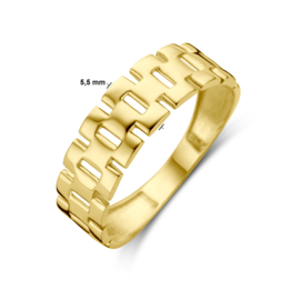14 Karaat Gouden Schakel Ring - Breedte 5 mm