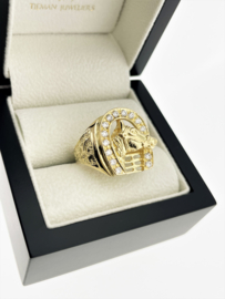 14 K Gouden Heren Ring Paard Hoefijzer Briljant Geslepen Heldere Cubic Zirkonia  - 9.3 g