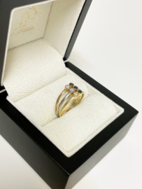 18 K Tricolor Gouden 3-Band Ring Trinity Briljant Geslepen Diamant / Saffier