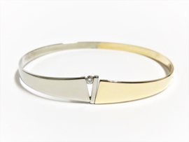 14 K Bicolor Gouden Klem Slaven Armband Briljantgeslepen Diamant