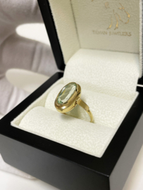 14 K Antiek Gouden Ring Ovaal Gefacetteerd Lichtgroen Spinel - Mt 18.25