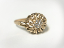 Antiek 14 K Gouden Fantasie Rozet Ring Cubic Zirkonia