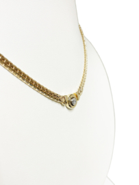 Massief Gouden Colitaire Gourmet Schakel Solitaire Collier Diamant - 43 cm / 16,7 g