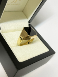 14 K Gouden Heren Zegelring Onyx Model 8-Kant - Mt 21