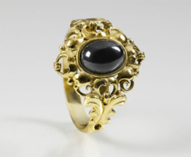 Vintage Gouden Dames Ring Ovaal Cabochon Geslepen Hematiet