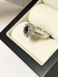 14 K Witgouden Entourage Ring Saffier / Briljant Geslepen Diamant