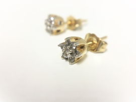 14 K Antiek Gouden Rozet Oorstekers 0.14 crt Diamant
