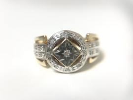 14 K Antiek Bicolor Gouden Heren Ring 0.20 Briljantgeslepen Diamant