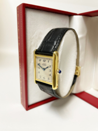 Must de Cartier Tank Large Model Quartz White Arabic Dial Deployante - Full Set Incl Cartier Garantie