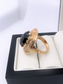 Grote 14 Karaat Antiek Gouden Gravé Ring Facet Geslepen Granaat - 10 g