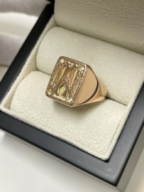 Handvervaardigd Antiek Massief Rosé Gouden Heren Ring Monogram W/A