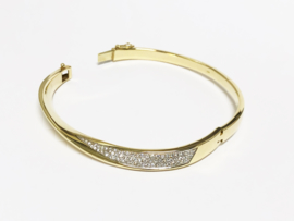 14 K Massief Gouden Slag Slaven Armband / Bangle ca 0.5 ct Diamant - 30,8 g / 18 cm